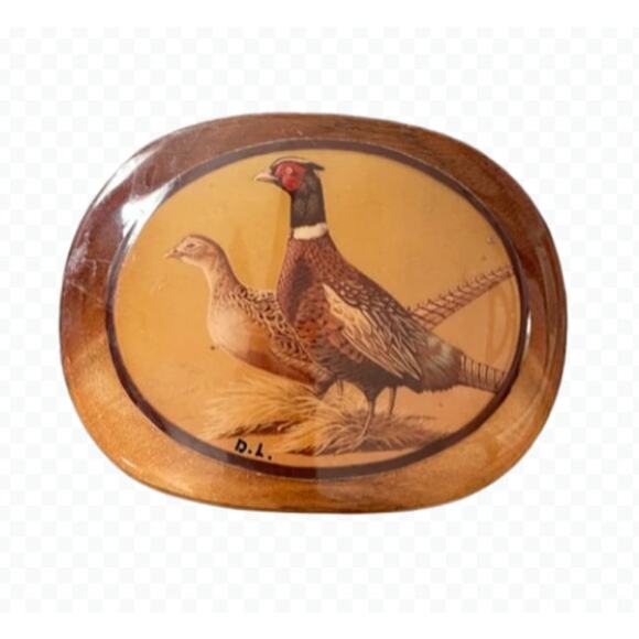 Dale Larison Pheasant Hunting Hand-Painted Wood Belt Buckle - Picture 1 of 5